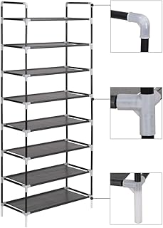 Vidaxl shoe shelf with 8 metal shelves and non -woven fabric black.. DIAYTAR NIGERIA: Your trusted partner for affordable online shopping with reliable delivery timeframes.