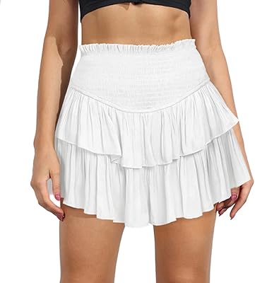 Mini ruffle skirt high size for women with lined elastic waist, flared beach skirt superimposed, white, white, white m, white.. DIAYTAR NIGERIA delivers what you want at prices you'll love, all within 5-8 days nationwide.