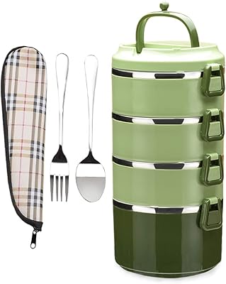 Sanqia Home stackable lunch box with 4 layers in stainless steel, sealed, green.. Enjoy effortless shopping and speedy delivery with DIAYTAR Nigeria.