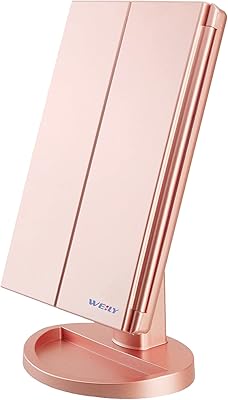 Well -lit makeup mirror, three -part courtesy mirror with magnifying mirrors 1x/2x/3x, 21 natural LED night lights and touch screen, Office rechargeable cosmetic mirror (Rose gold).. Shop with confidence on DIAYTAR Nigeria — quality products and timely delivery.