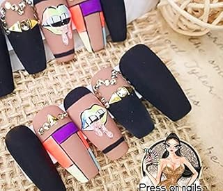 Handy Hand Painting Mate Mate on the nails with precious stones, False artificial nails in the shape of a coffin, complete acrylic cover for women and girls.. DIAYTAR NIGERIA: Where shopping dreams come true with budget-friendly prices and nationwide shipping.