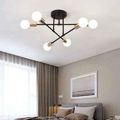 Besailer Spoutnik ceiling lamp, 6 metal interior lamps, modern ceiling lamp for living room, bedroom, corridor, kitchen (black + gold).. DIAYTAR NIGERIA: Where quality meets affordability, with thousands of products delivered in less than 8 days.