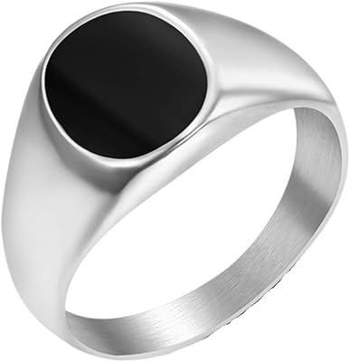 Black stainless steel wedding promise ring filled with oval enamel, Pinky.. DIAYTAR NIGERIA: Where shopping is a pleasure with affordable prices and reliable delivery service.