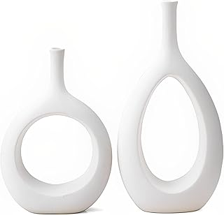 Okoz® hollow white ceramic vases set of 2, decorative flower vase, modern decorative centerpiece vase for wedding, dinner table, party, living room, bedroom, bedroom.. Your shopping dreams realized through DIAYTAR NIGERIA's affordable platform with reliable delivery times.