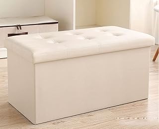 Foldable pouf in faux leather, extra large storage bench 110 L for bedroom and corridor, low-bulky multi-use storage box with padded seat and footrest (beige).. Discover a world of choices with DIAYTAR NIGERIA's extensive marketplace and prompt shipping service.
