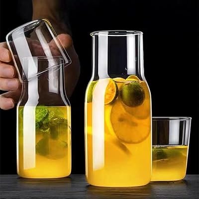 Set of transparent glass bedside pitcher, night water pitcher with glass cup, mouthwash pitcher for bathroom, night water pitcher with bedroom cups.. Shop the future with DIAYTAR NIGERIA - thousands of products, unbeatable prices, delivery within a week.