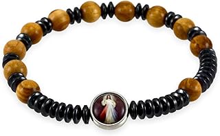 Wooden adjustable rosary bracelet with divine mercy medal, wood, wood.. DIAYTAR NIGERIA: Bringing quality products to every Nigerian home at prices everyone can afford.