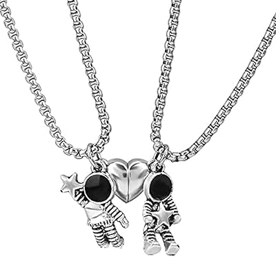 Stainless steel necklace for couples with a matching magnetic astronaut pattern, ideal as a Valentine's Day gift for him or for friends close to Revach Q, zinc, amber.. DIAYTAR NIGERIA: Where every Nigerian finds what they need at prices they can afford, delivered promptly.
