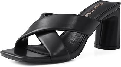 Stopwords for women, thick two -band heeled sandals, open square end, naked back mules, pumps to put on.. DIAYTAR NIGERIA: Bridging the gap between consumers and quality products with affordable nationwide shipping.