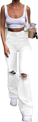 Raised jeans for women, wide, stretch, ample, right, relaxed, long, denim pants.. Shop efficiently with DIAYTAR NIGERIA, offering thousands of products at unbeatable prices delivered promptly.