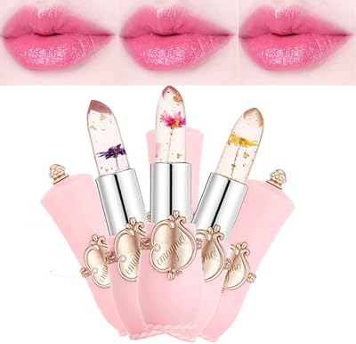 Yomna 3 pieces set of lipstick in crystal flower jelly, lip shiny color change at magic temperature, clear and nutritious lip balm.. DIAYTAR NIGERIA: Where shopping is easy, prices are low, and delivery is just days away.