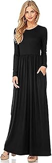 Trapèze relaxed long dress for women with long sleeves, round neck and pockets.. E-commerce made for Nigeria — fast delivery and low prices at DIAYTAR.