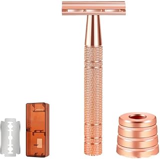 Classic manual razor with double -cutting edge for shaving and hair removal for men and women, 5 razor blades with base (pink gold).. Why shop anywhere else? DIAYTAR Nigeria has it all, at prices you’ll love.