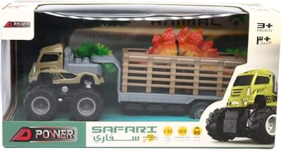 Safari D-Power trailer truck with dinosaur | 4x4 children's truck with animals | Toy for boys and girls, scale 1:43.. Shop with purpose at DIAYTAR NIGERIA and receive products at unbeatable prices within the week.