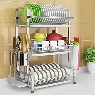 Rubik stainless stainless steel kitchen drainer with tray and storage organizer (3 layers).. DIAYTAR NIGERIA puts thousands of products at your fingertips with affordable prices and delivery within a week.