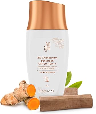 Ayuga sunscreen 2% Chandanam SPF 50/PA +++ with sandalwood, turmeric and 26 precious herbs to lighten the skin.. Shop easy, pay less, get it fast — with DIAYTAR Nigeria.