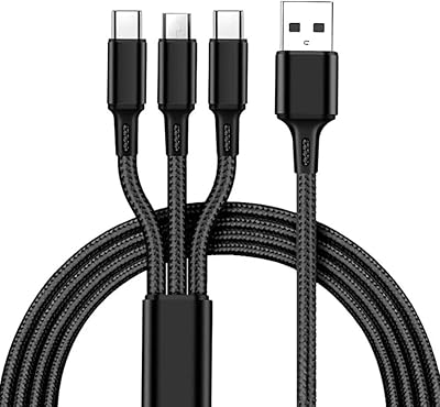 Nylon 3-in-1 nylon armored USB charger cable for data fast data for any phone, micro and type-C cable (black).. DIAYTAR NIGERIA connects your desires with reality through our affordable e-commerce platform and quick delivery.