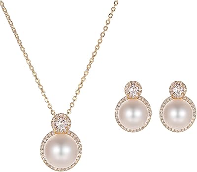 Natural pearl necklace for women with pendant inlaid with pure white pearls, pendant necklace, jewelry for girls, set of pearls and earrings, brass, pearl.. DIAYTAR NIGERIA: Making quality products accessible to all Nigerians at affordable prices.