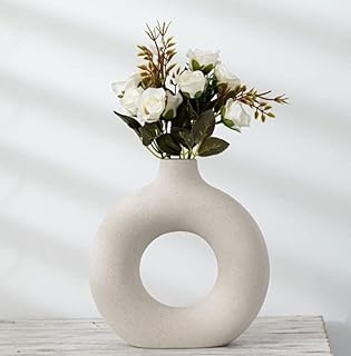 Hymcx white ceramic vase, modern nordic vase modern bohemian, round vase with round hole, house decoration, bedroom, living room, table decoration, (size L).. Discover the convenience of DIAYTAR NIGERIA's vast e-commerce platform with delivery in just 5-8 days.