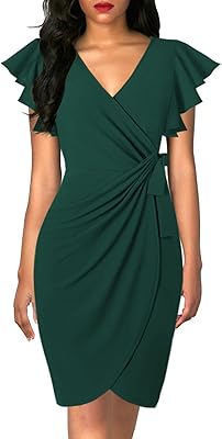 Benovisor Formal Dress with deep V -neck and ruffled sleeves for women for party and work.. Experience the joy of discovery with DIAYTAR NIGERIA's vast catalog and nationwide affordable delivery.