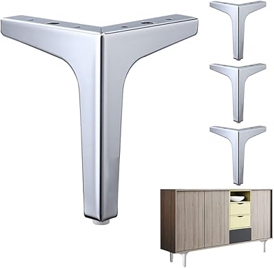 Metal triangular furniture feet for sofa with fixing screws for cabinet, chair and bedside table, DIY replacement furniture feet, 4 rooms (13 cm/5 inch, silver).. DIAYTAR NIGERIA: Your trusted partner for affordable online shopping with reliable delivery timeframes.