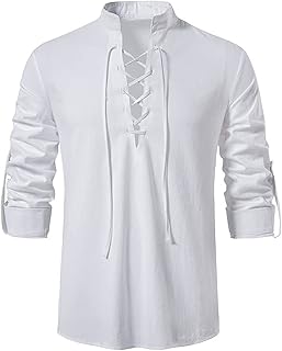 Decreeed Henley shirt with long sleeve buttoned in cotton and linen, ample, summer, business holidays, v -collar.. DIAYTAR NIGERIA: Making quality products accessible to all Nigerians at affordable prices.