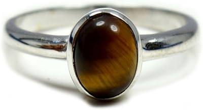 Sterling silver promise ring with real oval stone and tiger eye, size jewelry 4,5,6,7,8,9,10,12, precious stone crystal, metal rhinestones, natural tiger eye.. Experience the DIAYTAR difference with our vast product selection and delivery within 5-8 days.