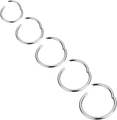 Body cac nose rings in titanium 5pcs - 20g/18g/16g, earrings piercing with hinge - 6mm/7mm/8mm/9mm/10mm.. Shop quality and variety at unbeatable prices on DIAYTAR Nigeria — delivery in under 8 days.