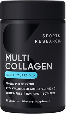 Multi -Collagen complex Sports Research 1600 mg each peptides with hyaluronic acid + vitamin C (Type 1, II, II, II, V, X) - 90 Capsules.. Save more, wait less — DIAYTAR Nigeria delivers faster than ever.