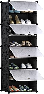 Plastic shoe shelf with 8 layers and 4 cubes with doors for shoe storage, stretch shoe organizer, space saving for the corridor, corridor and cupboard.. Shop with ease at DIAYTAR NIGERIA and enjoy our extensive product range delivered at affordable rates.