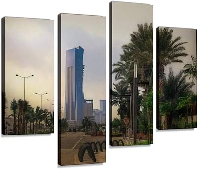 Jeddah City Corniche Tower Road Saudi Arabia March 19 Printing on framed wall canvas - Digital printing - Abstract painting - Home or office decoration ready to hang - 4 panels.. Your comprehensive marketplace awaits at DIAYTAR NIGERIA with affordable prices and reliable delivery times.