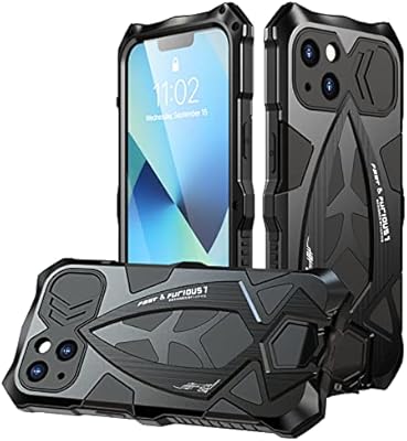 Hongxinghai Metal Coque in durable and resistant aluminum with crutch and integrated screen protection, anti-shock and dust for iPhone 13 (iPhone 13, Black).. Your e-commerce hub for everything — DIAYTAR Nigeria has you covered.