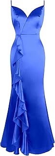 Evening dress in satin with ruffles and spaghetti suspenders for women Angel-Fashionons.. DIAYTAR Nigeria: Discover more, spend less, and enjoy delivery within 5–8 days.