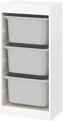 Ikea shelf with troofast boxes, size 46 x 30 x 94 cm, white color / 3 gray boxes.. DIAYTAR NIGERIA: Where affordability meets variety, with thousands of products delivered in less than 8 days.