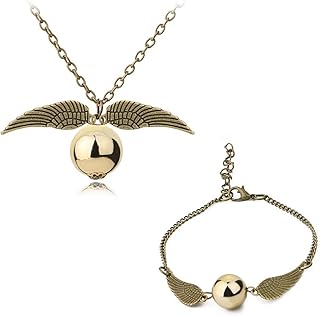 Collar and bracelet set with pendant ball wings from Harry Potter in gold plated by yellow chips for boys and girls (unisex).. DIAYTAR NIGERIA: Revolutionizing how Nigerians shop with affordable prices and prompt delivery services.