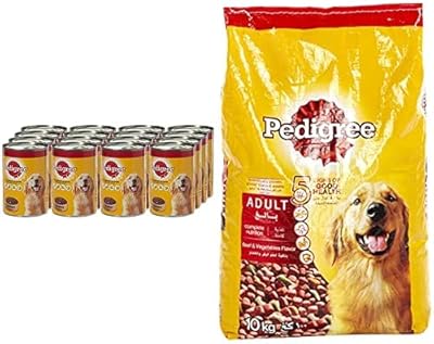 Pieces of beef pedigree in sauce, damp food for dogs, box, 24 x 400 g + beef and pedigree vegetables, dry food for dogs (adults), 10 kg.. Your complete e-commerce solution, DIAYTAR NIGERIA offers variety and value with nationwide shipping.