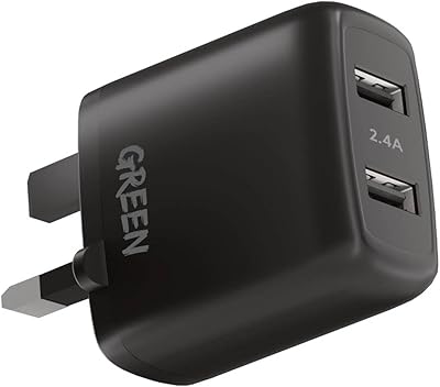 USB Green Lion 12 W double wall charger, British 3 -pin socket | Domestic charger with compact design with several protections | Quick load adapter | Overheating protection - Black.. DIAYTAR NIGERIA: Where shopping is affordable, selection is vast, and delivery is always reliable.