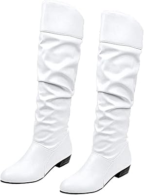 White shoes to the knees for women, shoes to put on with square heel and round end, united color (color: white, size: 40).. Get what you need, when you need it — DIAYTAR Nigeria delivers fast.