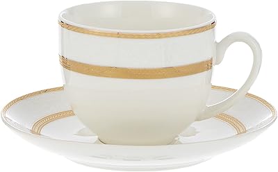 Set of Shalo cups and saucers with good china, white/gold, 220 cc, TS-200-Lin-A, 12 pieces.. Browse, shop, and receive — DIAYTAR Nigeria keeps it simple.