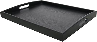 Large rectangular black wooden breakfast tray with Dilman handles (size L).. Shop with purpose and save with DIAYTAR NIGERIA's extensive platform and nationwide delivery service.