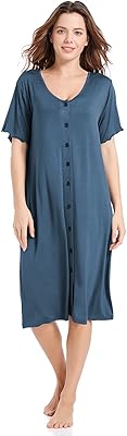 Zhong loose nightgown for women, open nightgown buttoned with short sleeves, night shirt under the knee.. DIAYTAR NIGERIA delivers value, variety, and convenience with our nationwide 5-8 day shipping.
