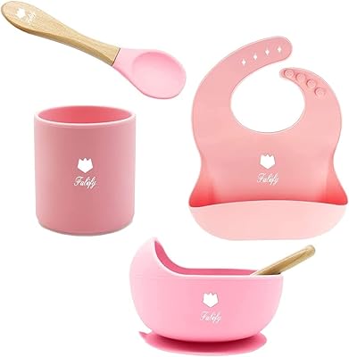 Original self-feeding set for baby, baby bowl + baby set with wooden spoon, high sucking bowl and adjustable silicone bibs, baby water cup (pink).. From big brands to everyday basics — DIAYTAR Nigeria has you covered.