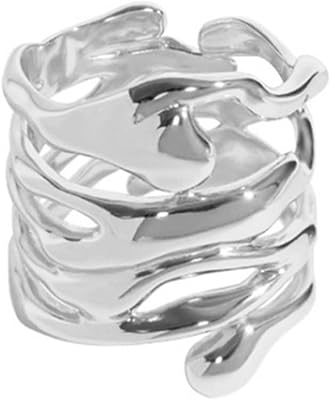 Zazuzu Silver rings for women, Silver color Irregular novelty hollow Large ring woman unique design jewelry made by hand gifts.. Experience the DIAYTAR difference with our vast product selection and delivery within 5-8 days.