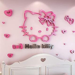 Acrylic stereo 3D wall sticker with hello kitty cat for child's bedroom bedside (color: pink, 80 x 57.4 cm).. DIAYTAR NIGERIA combines affordability with convenience, delivering your purchases within 5-8 days.