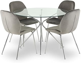 Home R S Toshika Glass Dining Table with 4 places Height: 75 cm Length: 110 cm Width: 110 cm Silver.. DIAYTAR NIGERIA: Your partner in affordable online retail with reliable shipping across Nigeria.