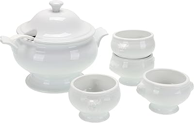 Classic soup bowl in porcelain Evredi Pia Cordon Bleu, ladle and 4 bowls of lion head (14 oz) white.. DIAYTAR NIGERIA: Where quality meets affordability, with thousands of products delivered in less than 8 days.