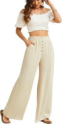 Large cotton and linen palazzo pants for women, long pants with high waist and buttoned pocket.. DIAYTAR NIGERIA revolutionizes online retail with our extensive selection and dependable shipping service.