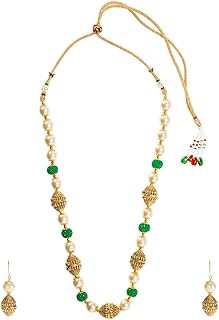 A long gold alloy polki necklace decorated with oval pearls from Mala Golden, Zephar.. Shop for everything you need at DIAYTAR NIGERIA, with budget-friendly prices and quick delivery.