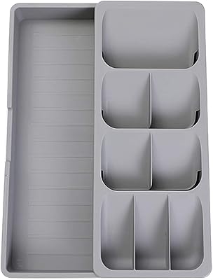 Organizer of plastic drawer cutlery, small storage organizer of stretch kitchen, cutlery fork, spoon, tray, organizing support (gray m).. You shop, we deliver — quick and easy with DIAYTAR Nigeria.