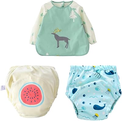 Cotton learning pants with baby bibs, 9 reusable layers, cleanliness learning pants for toddlers, long sleeves, waterproof game bib for boys and girls, 3 package.. Your complete shopping solution, DIAYTAR NIGERIA delivers variety and value within the week.